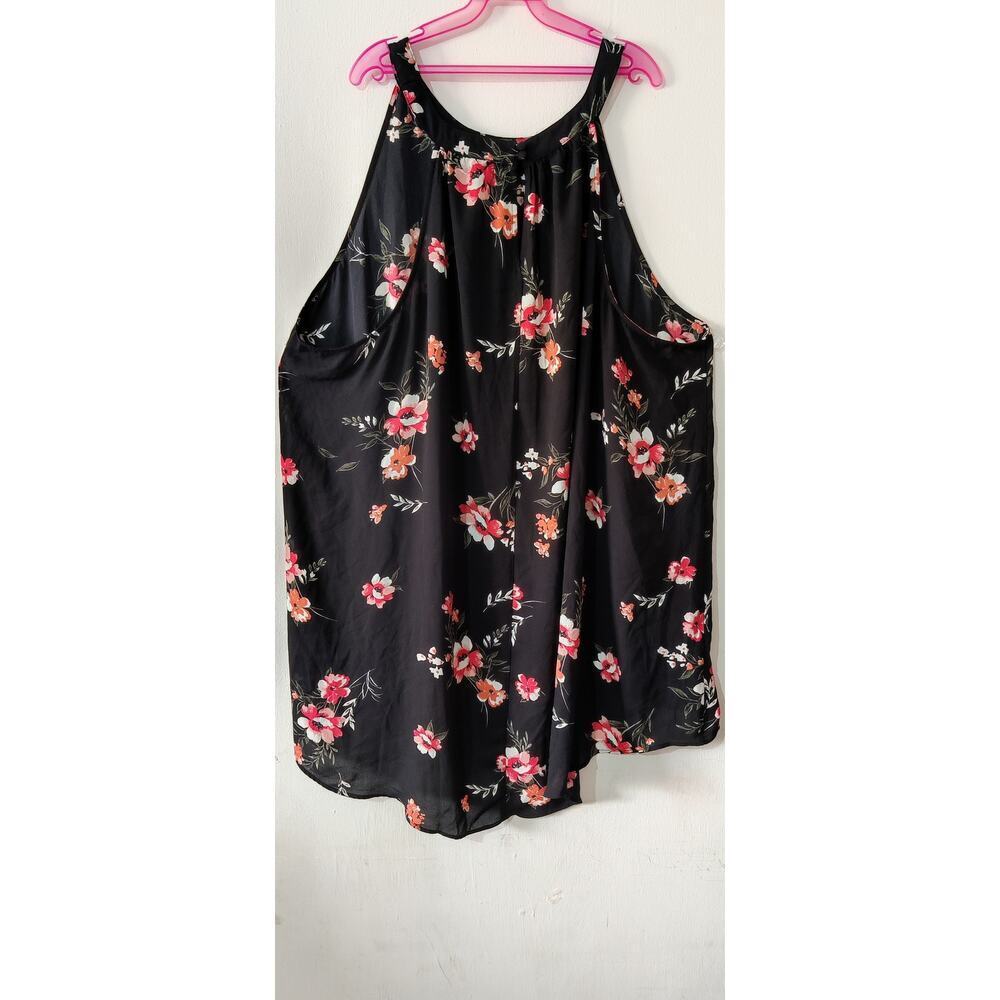 Torrid‎ Floral Black Halter Tank Top Size 4X Hi-Low Tunic Sleeveless Blouse - Picture 4 of 8